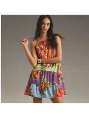 NWT FARM RIO x ANTHROPOLOGIE Halter Mini Tiered Dress SZ: L